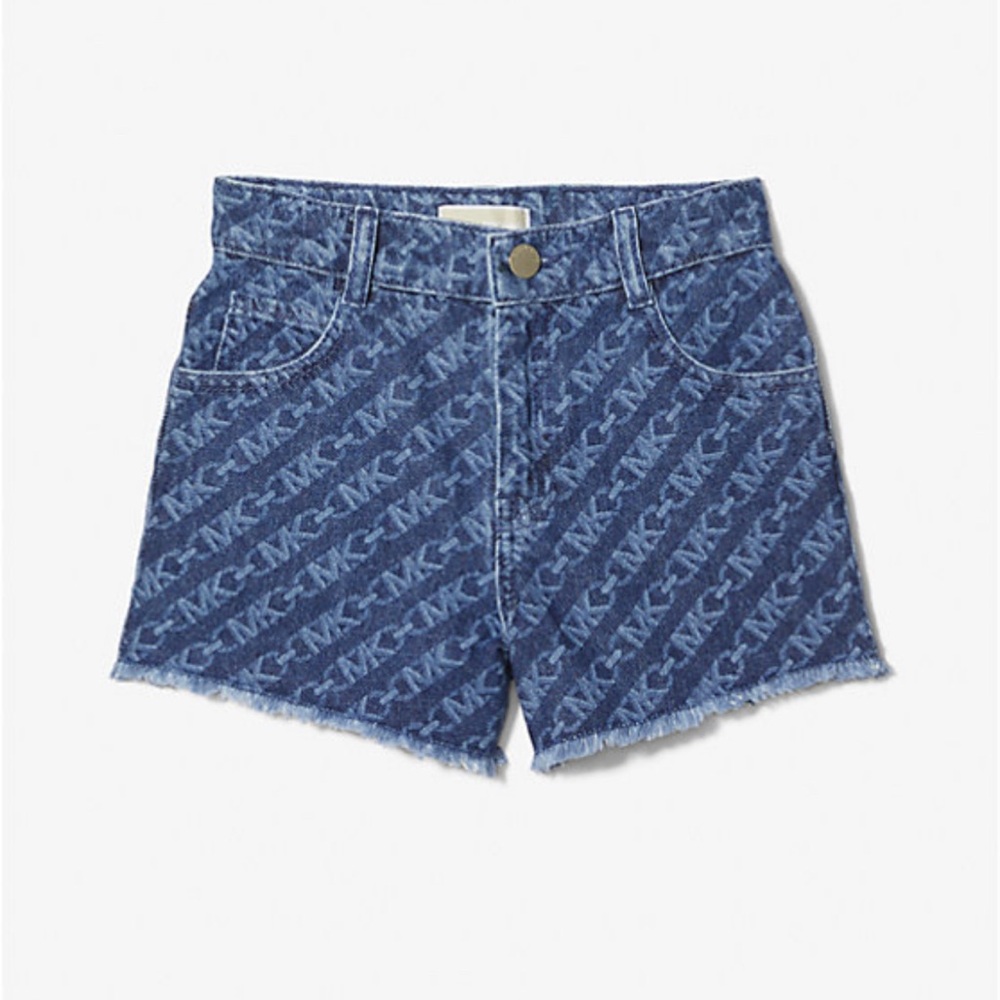 Michael Kors Empire Logo Print Denim Short size 10 - Picture 1 of 5